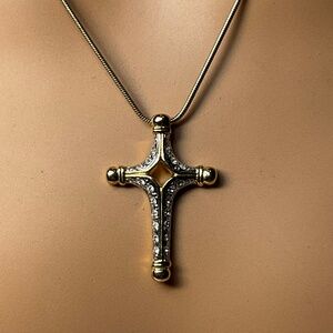 Gold Plated Cross with clear stones. 17.5 to 19.5 inches long